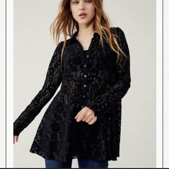 Free People Tops - FREE PEOPLE Heather Tunic TOP WOMENS SIZE  S/P  BLACK  Mesh F